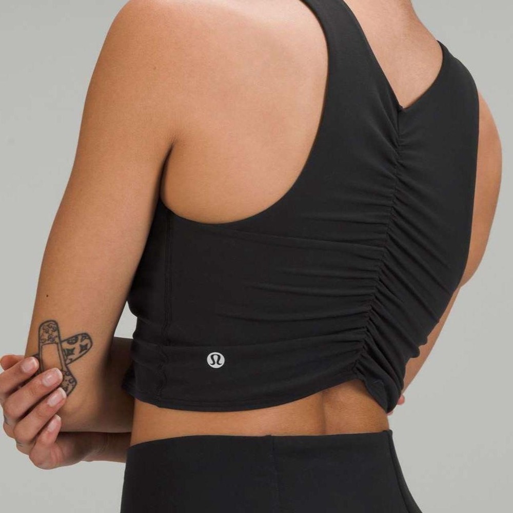 Lululemon Ruched Nulu Longline Yoga Bra Black Light Support B/C Cup Size 10